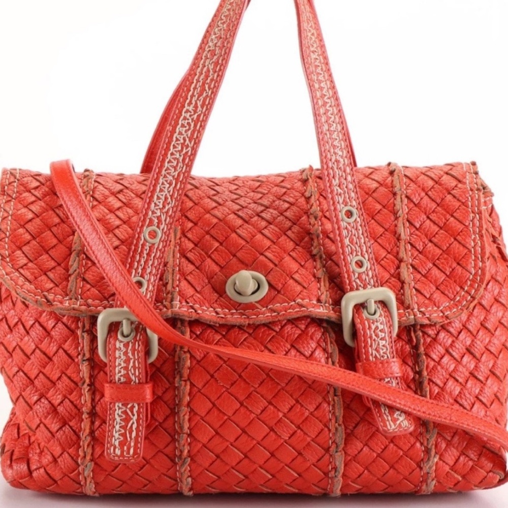 BOTTEGA INTRECCIATO SMALL WEAVE LEATHER 2-WAY SATCHEL BAG TOTE